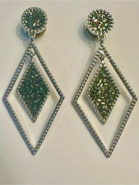 NIB Geometric Dangle Plugs Gauges 00g / 10mm Screwlets with Iridescent Accents.